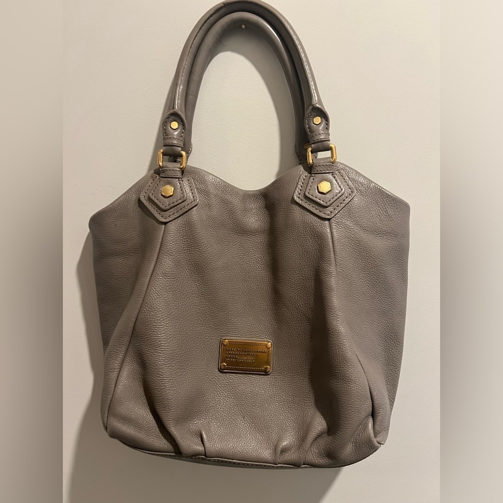 Auth MARC BY MARC JACOBS Classic Q Fran - Gray Leather Tote Bag USED